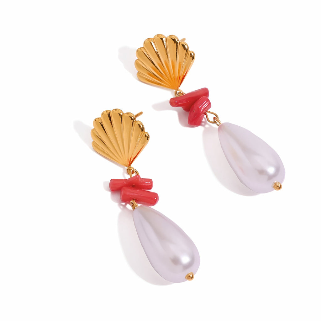 Pearl coral shell earrings