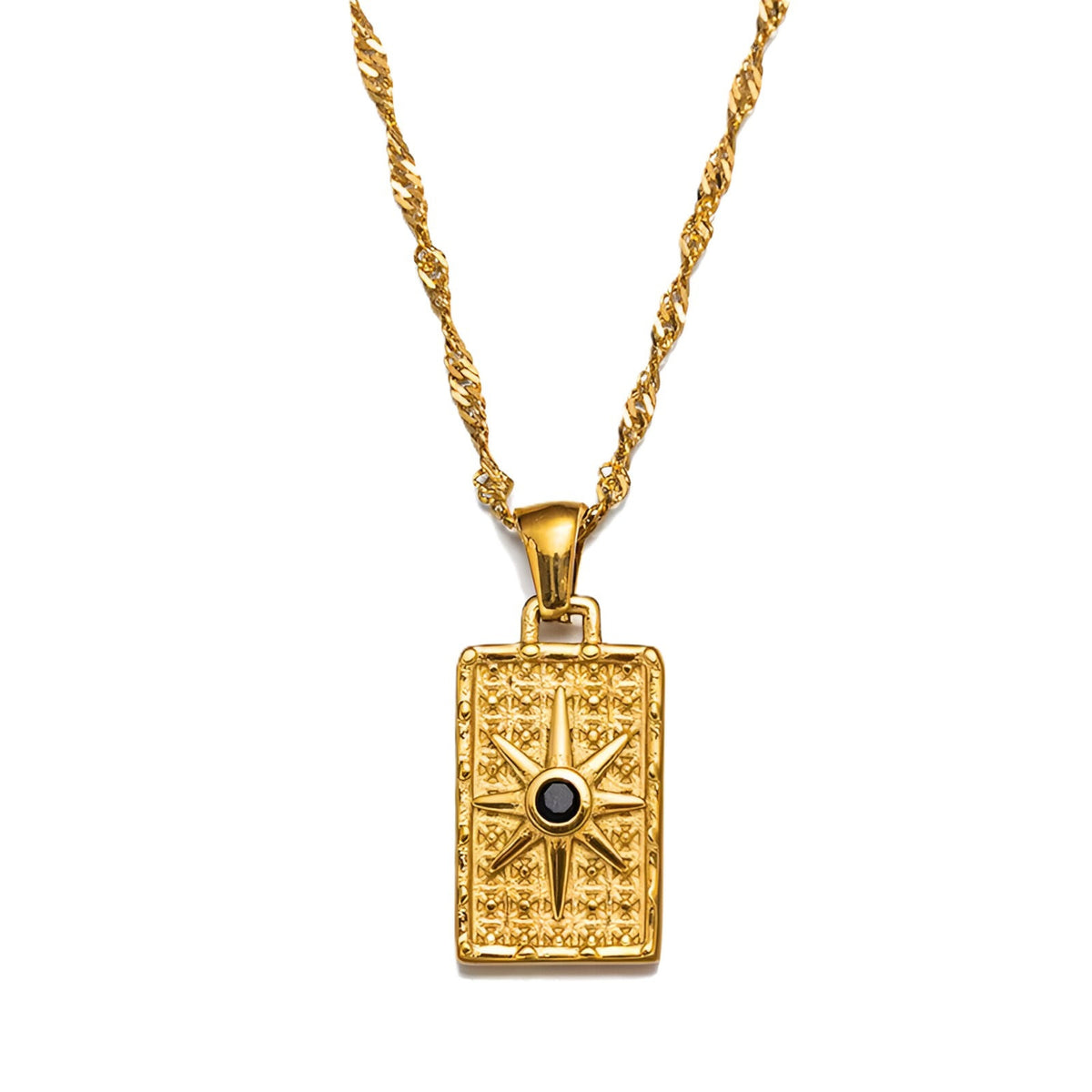 Square compass black stone necklace
