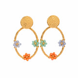 Oval colored flower earrings