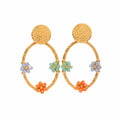 Oval colored flower earrings