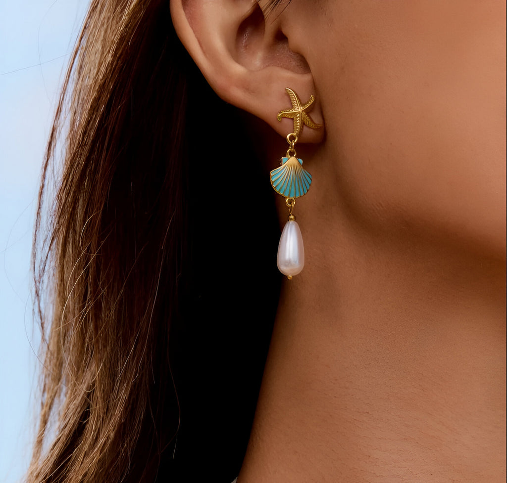 Pearl blue shell earrings