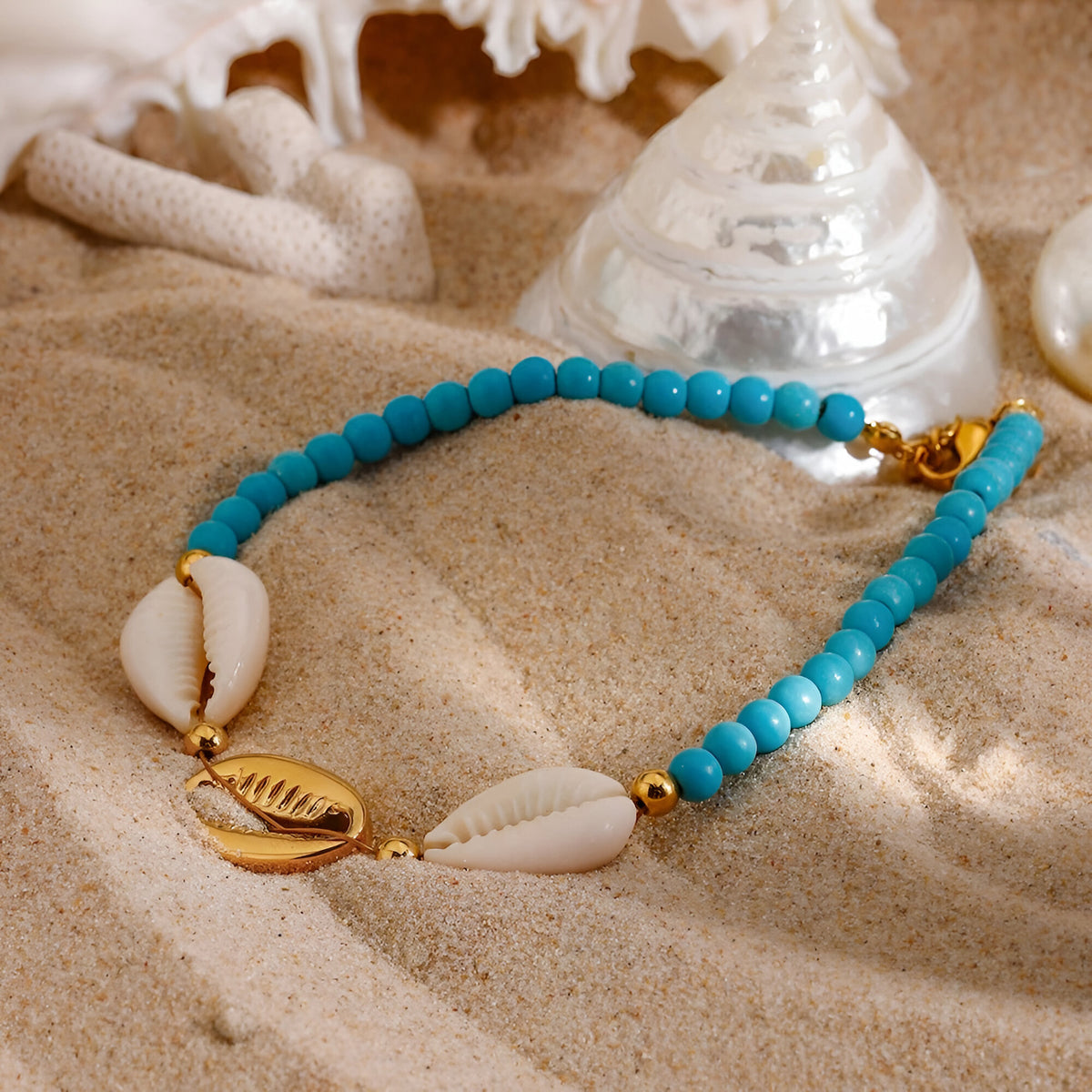 Turquoise nugget shell anklet