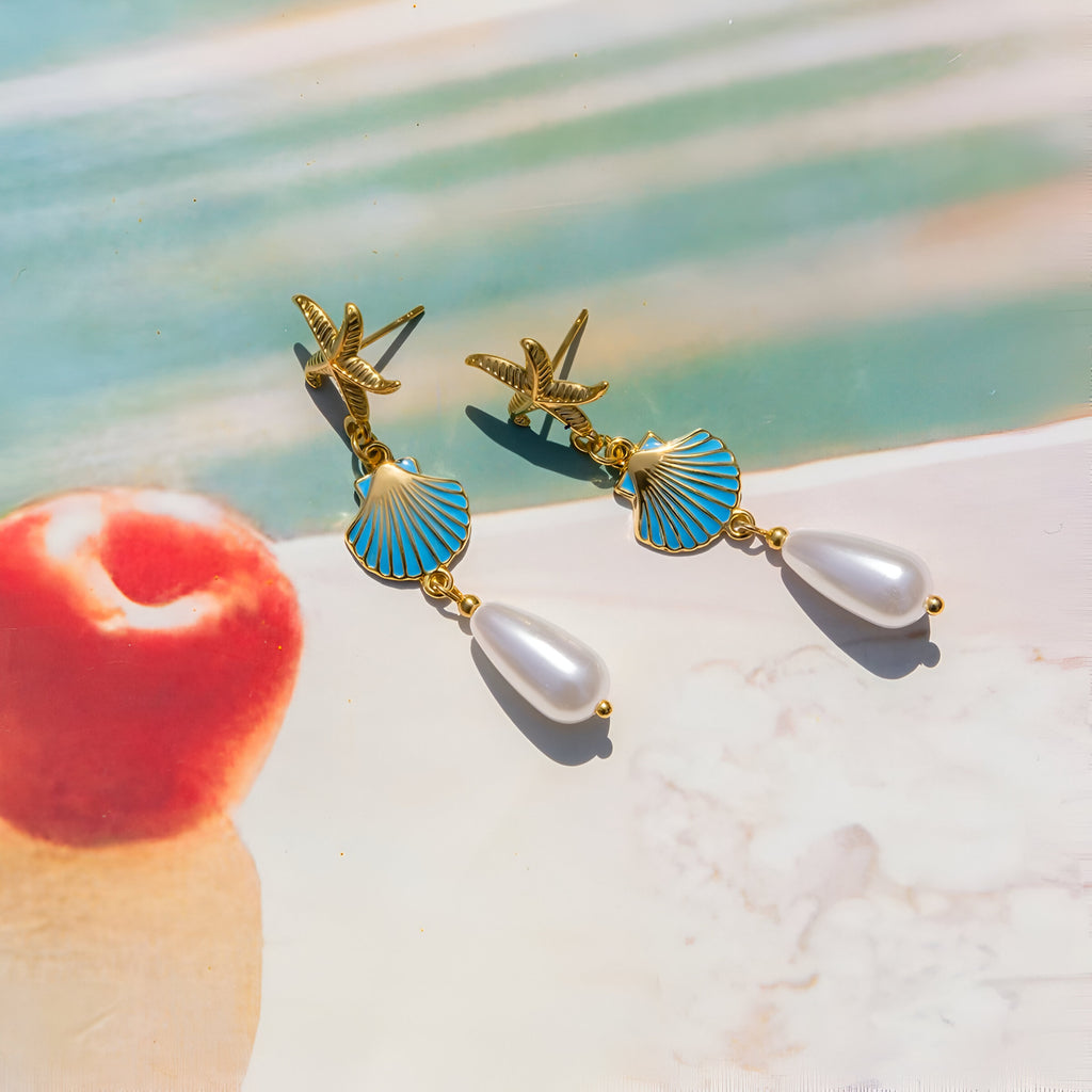 Pearl blue shell earrings