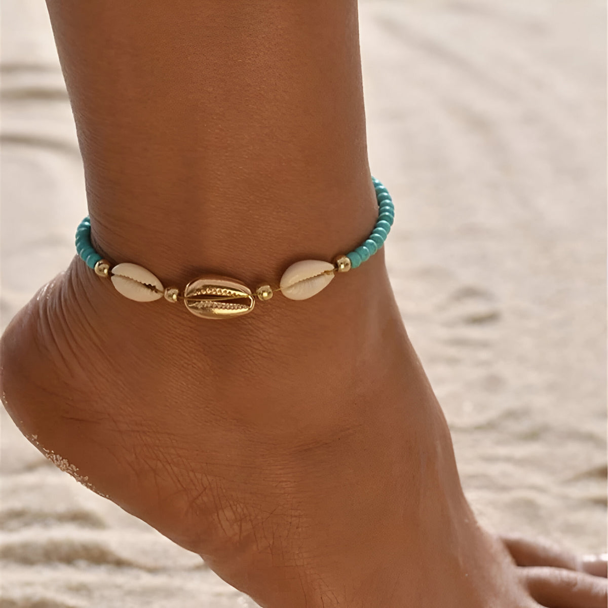 Turquoise nugget shell anklet