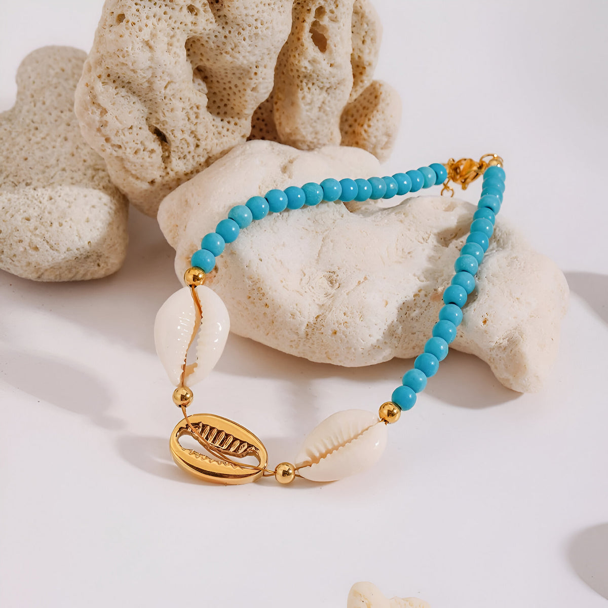 Turquoise nugget shell anklet