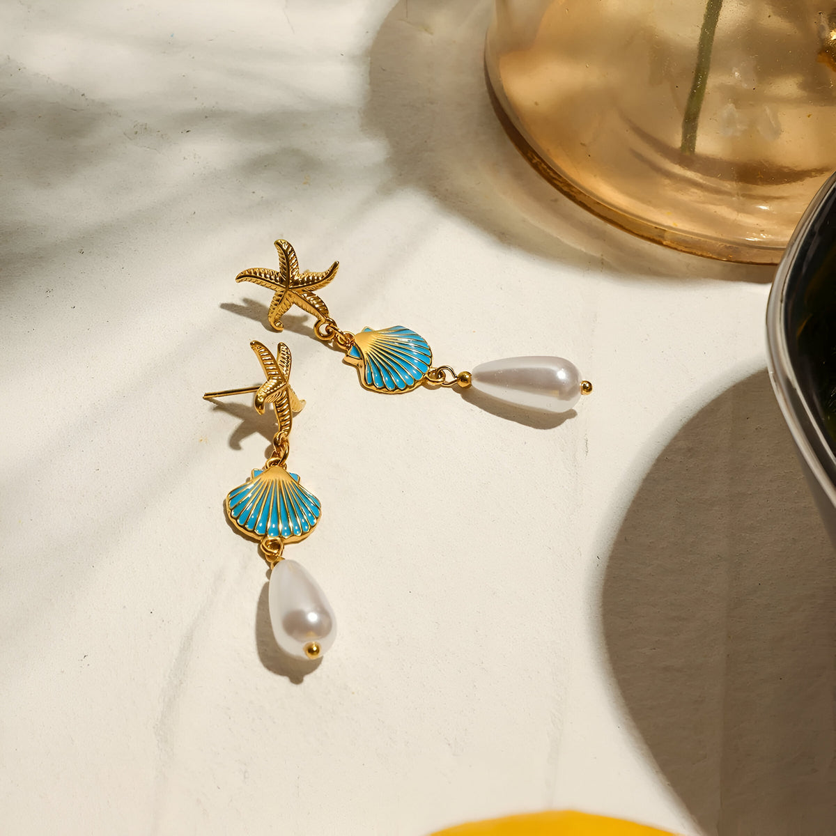 Pearl blue shell earrings